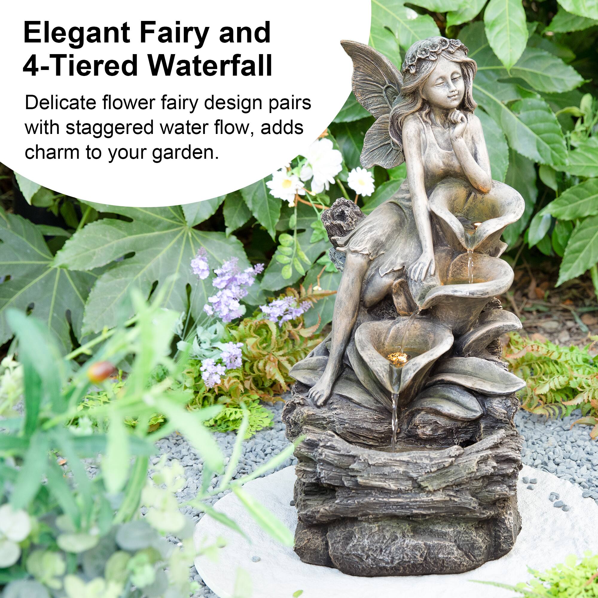 Glitzhome® 22.75" LED 4-Tier Concrete Fairy Outdoor Fountain